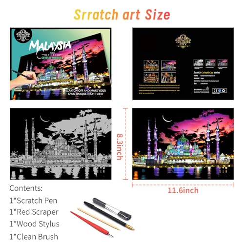 Iskueal Scratch Art for Adults(12 Sheets A4),Family Creative DIY Painting Papers for Travel Lovers,Craft Lovers|Creative Scratch Art Adult (Britain/Thailand/Malaysia) - color: (Britain/Thailand/Malaysia)