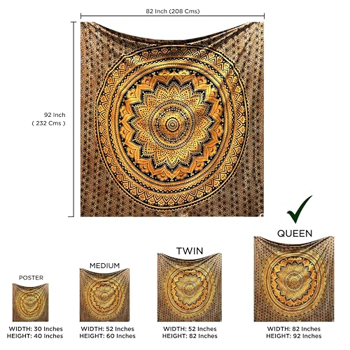 Rajsee Black Gold Mandala Tapestry for Bedroom - Aesthetic Indie Boho Trippy Wall Hanging 82x92 Inches - color: Black Gold, size: 92"L x 82"W
