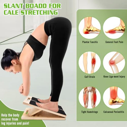 Adjustable Slant Board for Calf Stretching - Portable Wooden Incline Board for Physical Therapy, Squats & Pilates - Calf Stretcher for Ankle, Heel & Leg Support