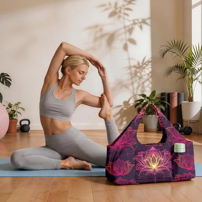 Yoga Mat Bag for Women Men Large Yoga Bag Travel - color: Lotus