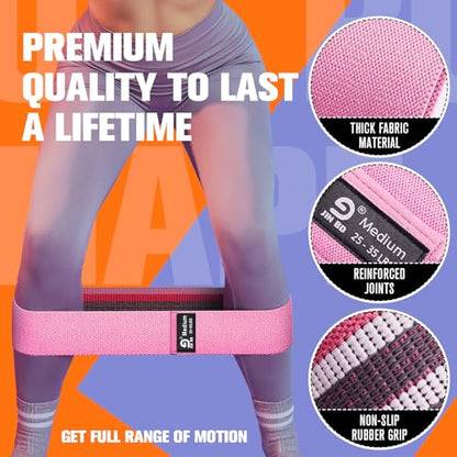 Booty & Resistance Bands – 3 Level Non-Slip Fabric Exercise Bands for Legs & Glutes, Women & Men, Squats, Hip Thigh Training, Yoga, Pilates, Home Workout - color: Green - Pink - Purple