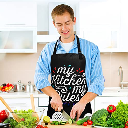 Adjustable Waterproof Apron Bib Apron with 2 Pockets Cooking Kitchen Aprons for Women Men Chef - color: My Kitchen My Rules Apron