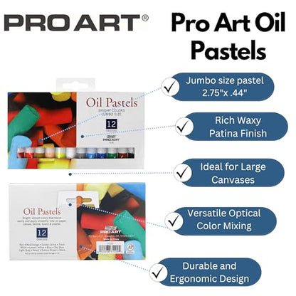 Pro Art Oil Pastel Set Jumbo 12 Bright Color
