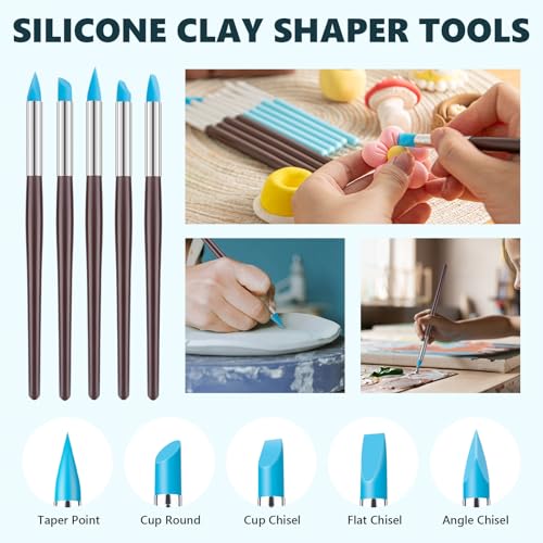 UUSYCUN 10PCS Silicone Clay Sculpting Tool, 2-Way Clay Shaper & Sculpter Brushes Tools for Modeling, Dotting, Polymer Clay, Pottery Crafts, Nail Art, Rock, Blending, Drawing, Air Dry Clay, Ceramics - color: Silicone-10PCS