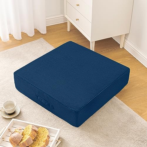Wellsin Solid Square Floor Pillows for Adults Kids - Large Meditation Floor Pillow Seating Cushion with Thick Foam & Washable Velvet Cover, 2 Pack, 22x22x5 Inch, Dark Blue - color: Navy Blue, size: 2 Pack (22"x22")