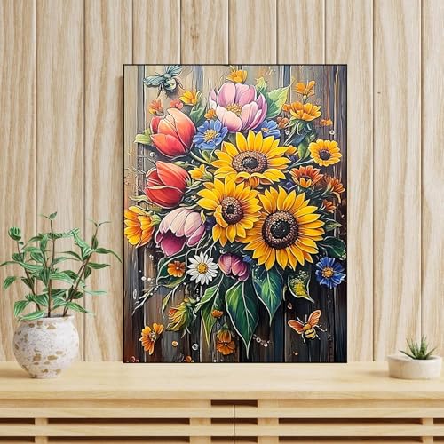 mrpwnle Diamond Art Kits for Adults Sunflower Diamond Painting Kits | Sunflower Diamond Art Painting Kits for Adults Beginners, 5D Full Round Drill Diamond Dots Kit, Home Decor Gifts 12X16 Inch - color: Sunflower, size: 11.8x15.7in(30x40cm)
