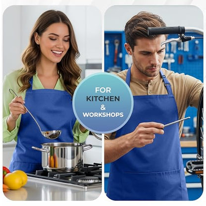 Utopia Kitchen 4 Pack Bib Apron Adjustable with 2 Pockets, Water and Oil Resistant, Cooking Kitchen Chef Apron for Women Men - color: Blue