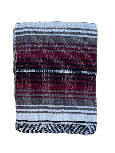 Authentic Mexican Falsa Blanket Perfect for Yoga Beach Camping Picnic Car seat Cover Home Throw Decor (Bordeaux/Gray/White) - color: Bordeaux/Gray/White