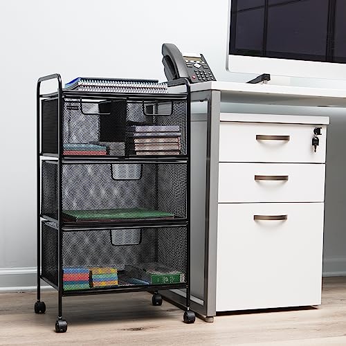 Mind Reader Cart with Drawers, Multipurpose Office Organizer, Utility Cart, Rolling Storage, Metal Mesh, Black - style: 4-Drawers