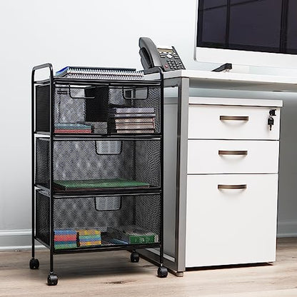 Mind Reader Cart with Drawers, Multipurpose Office Organizer, Utility Cart, Rolling Storage, Metal Mesh, Black - style: 4-Drawers