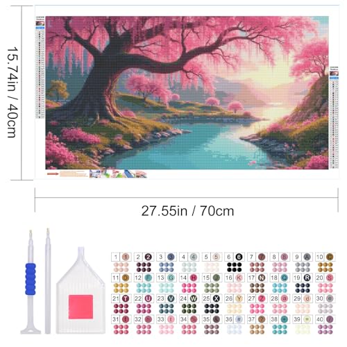 JOOZ Large Diamond Art Kits for Adults, Sakura Gem Painting 27.5x15.7 Inch | DIY 5D Diamond Painting Kits for Adults Full Drill Sunset Diamond Painting Lake Landscape Gem Art Kits for Gift Home Decor - color: Sakura 036