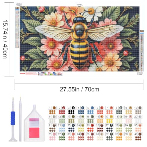 YOYA Large Diamond Art Kits for Adults, Bee 5D Large Diamond Painting | Full Drill Diamond Art Bee, Round Drill, HD Canvas, Fun and Relaxing, Gem Art, Home Wall Decor, Gifts, 27.5x15.7 Inch - color: Bee 504