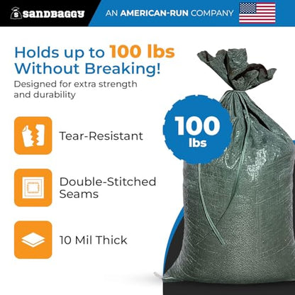 Sandbaggy - Heavy Duty Empty Sandbags For Flooding (14" X 26") - Poly Sand Bags For Flood Barrier, Weight, Construction, Earth Bag Homes - Reusable, UV Resistant - Tie Strings Attached (10 Bags) - size: 10 Count (Pack of 1)