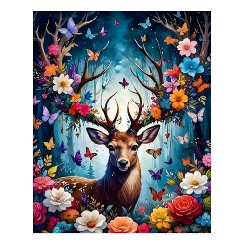 Reivworl Deer Paint by Numbers Kit for Adults Beginner 16×20 inch | Deer Paint by Number Kits 16×20 inch, Crafts on Canvas with Gifts. - color: 21-Deer