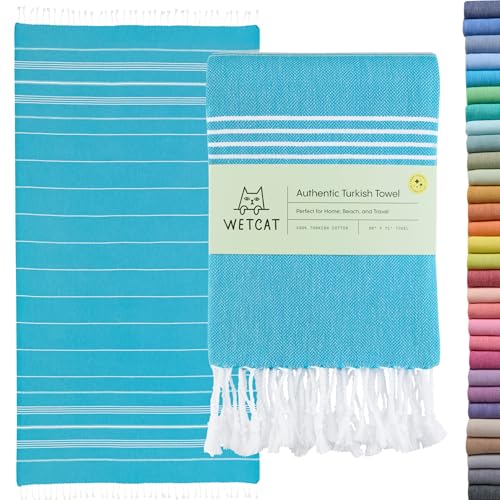 WETCAT Turkish Beach Towel Oversized (38"x71") 100% Turkish Cotton, Made in Turkey - Sand Free, Extra Large, Ultra Soft, Quick Drying, Compact & Lightweight for Travel - Turquoise - color: Turquoise, size: Beach Towel (38" x 71")