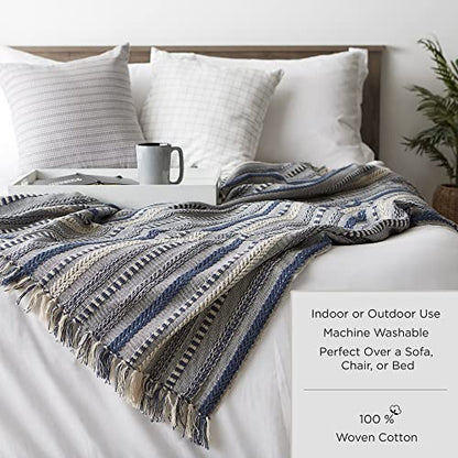 DII Herringbone Striped Collection Cotton Throw Blanket, 50x60, Black - color: Black, size: 50x60"