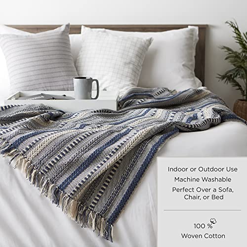 DII Herringbone Striped Collection Cotton Throw Blanket, 50x60, Aqua - color: Aqua, size: 50x60"