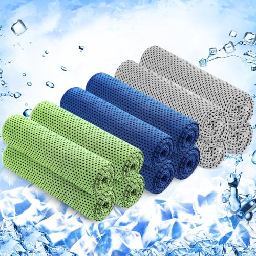 Hosuly 12 Pieces Cooling Towels, 40 x 12 Inch Ice Cool Towel for Neck and Face Microfiber Soft Breathable Chilly Rags for Yoga, Sports, Golf, Gym, Running, Workout(Dark Blue, Light Gray, Green) - color: Dark Blue, Light Gray, Green