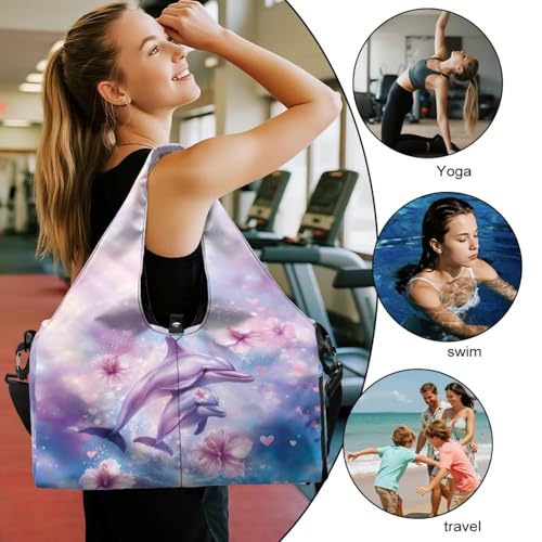 Gym Bag with Yoga Mat Holder Large Tote Bag With Multi Pockets for Women Men Dry Wet Separated Pocket Carryall Yoga Tote Bag for Pilates Travel Workout Office - color: Cherry Blossom