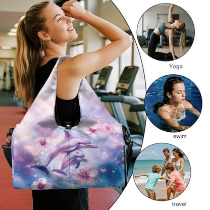 Gym Bag with Yoga Mat Holder Large Tote Bag With Multi Pockets for Women Men Dry Wet Separated Pocket Carryall Yoga Tote Bag for Pilates Travel Workout Office - color: Cherry Blossom