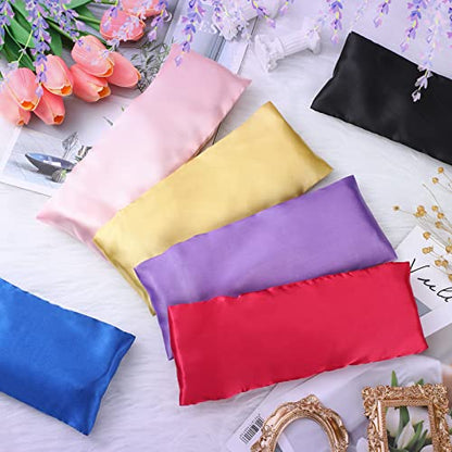 Tudomro 6 Pieces Satin Eye Pillow Case Washable Yoga Eye Pillow Cover Light Weight Removable Cover Yoga Massage Meditation Accessories, 9.8 x 4 Inches, Pillow Not Included