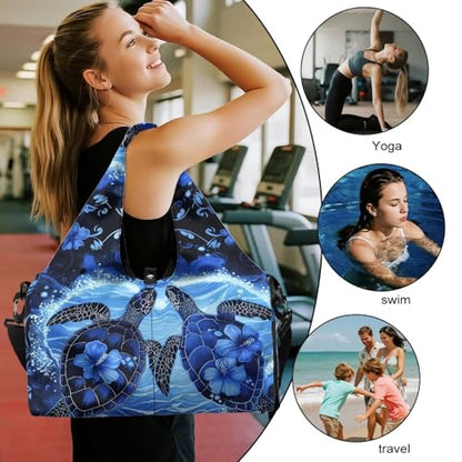 Yoga Mat Bag for Men Women Canvas Yoga Mat Carrier Take In Out Mat Easily for Beach Swim Bags Pool Sports Gym - color: Double Sea Turtle