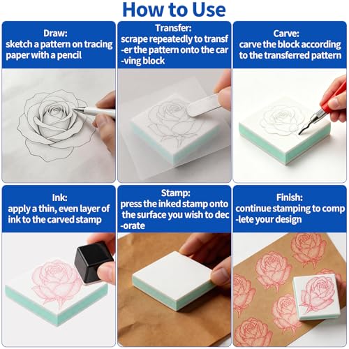 21Pcs Linocut Kit for Printmaking, 14Pcs Rubber Block Stamp Carving Blocks and Linoleum Carving Tools for DIY Crafts & Art Projects