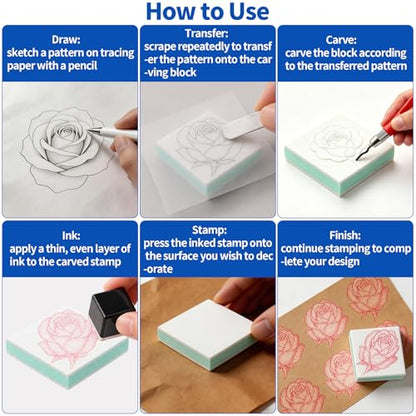 21Pcs Linocut Kit for Printmaking, 14Pcs Rubber Block Stamp Carving Blocks and Linoleum Carving Tools for DIY Crafts & Art Projects