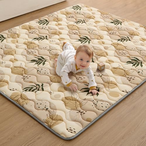 Blissful Diary Baby Play Mats for Floor, 71x59 Inch Extra Thicker & Large Soft Cushioning Foam Playmats for Babies and Toddlers, Foldable Washable Baby Crawling Mat for Playpen, Earth Tones Design - color: Earth Tones, size: 71" X 59"