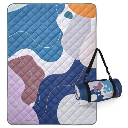 Exclusivo Mezcla Extra Large Waterproof Picnic Blankets 3 Layer, Sandproof and Foldable Outdoor Blanket for Beach Camping, Park and Travel, 60x80 Inch - color: Abstract Blue, size: 60''*80''