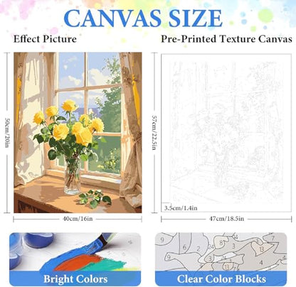 ZRIZQ Paint by Numbers Kit for Adults Beginner,Flower Landscape,16x20 | Full set with wooden brushes,rolled canvas,rich paints.Calming activity.Beginner friendly.Just open and paint. - color: 16"X20"Rolled Canvas(Frameless)-Flowers 8