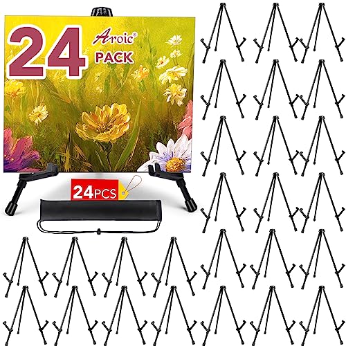 AROIC 24 Pack 14''Tabletop Easels, Black Steel Table Top Easels for Display | Adjustable Portable Table Top Easel for Paintings, Signs, Posters,Frame Pictures(with 24 Bags) - style: 24P