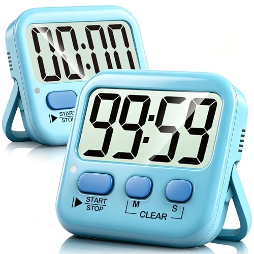 Antonki 2 Pack Digital Timer for Kids Classroom Kitchen Timers for Cooking | w/ Battery, Easy to View, Alarm, Mute Mode, Count Down/Up, Magnetic, Kickstand, Hanging, Classroom Timer for Teacher Supplies - color: Clear Blue