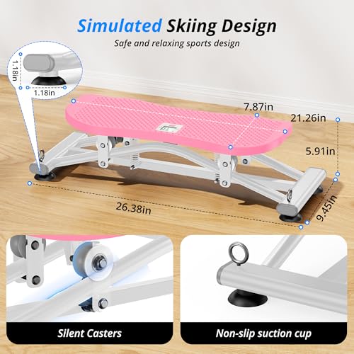 RYGEO Balance Board with Resistance Bands, Versatile Rocking Stepper, Wobble Board Featuring LCD Monitor, 330 lbs High-Capacity Ski Twister Trainer for Full Body Exercise at Home - color: Pink
