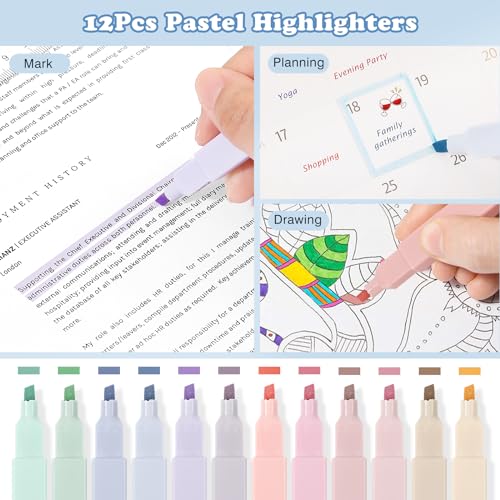 MoKo Pencil Case with Supplies, 60Pcs Aesthetic School Set, Pink | Includes highlighters, gel and ballpoint pens, mechanical pencils, refills, sticky notes, correction tapes and rulers. - color: Pink-60P