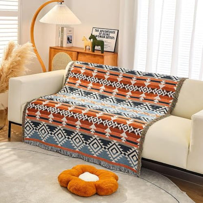 Luxlovery Aztec Throw Blanket Sherpa Lined Lightweight Warm Navajo Rust Blue 70"x90" for Camping Sofa - color: Banni, size: 70"x90",180x230cm