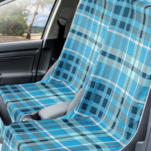 Hahafelt 2 Pack Car Seat Towel Cover with Storage Bag, Blue Plaid | 63 x 32 in Car Towel Seat Cover Non Slip Waterproof, Gym Workout Swimming Running, Machine Washable Sweat Absorbent Protector - style: Blue Plaid