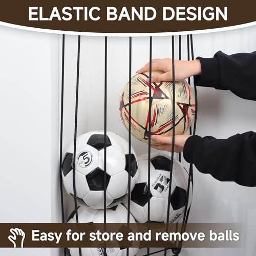 Garage Ball Storage Rack, Wall Mount Corner Holder with Elastic Cords Black