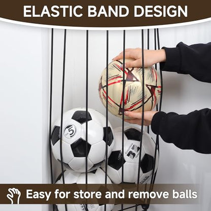 Garage Ball Storage Rack, Wall Mount Corner Holder with Elastic Cords Black