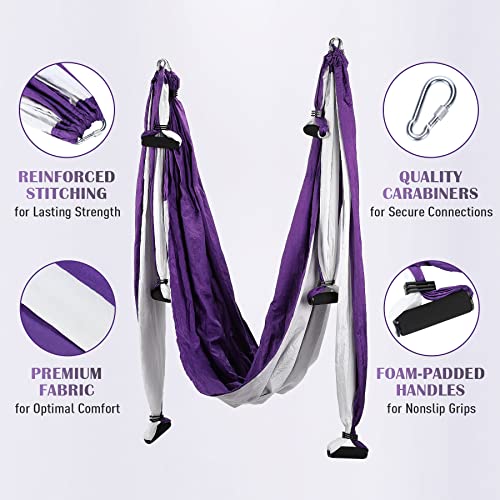 ZELUS Aerial Yoga Swing Sling Strong Yoga Hammock Kit Set Trapeze Inversion Equipment Include 2 Extensions Straps and Ceiling Mounting Kit - color: Purple