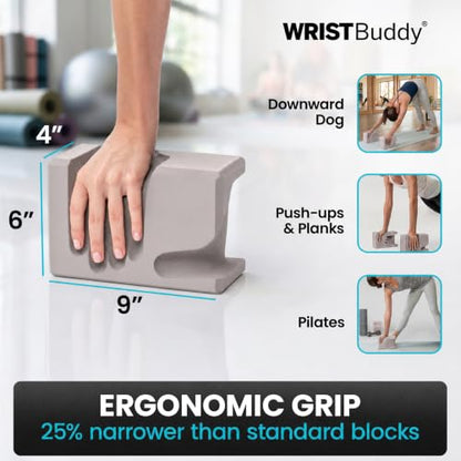 WRISTBuddy® Yoga Blocks 2 Pack, High Density Non-Slip, Hand-Shaped Design | 60% less wrist pressure —patented hand-shaped design eases wrist discomfort for yoga, Pilates, push-ups, planks & handstands. - color: Gray