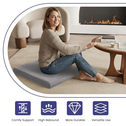 Meditation Cushion, Meditation Mat with Knee Support, Light Grey - color: Light Dark, size: 24X24X2 Inch