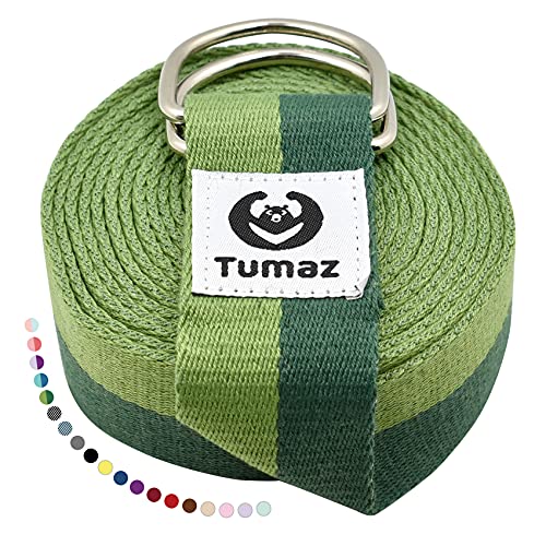 Tumaz Yoga Strap for Stretching with Adjustable D-Ring, 6/8/10 ft - color: 04. Army Green, size: 8 Feet (with Storage Band)