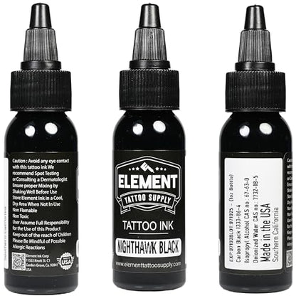 Element Tattoo Supply Black Tattoo Ink for Skin, 1oz Bottle | professional black ink for skin, smooth reliable flow, deep bold saturation, USA made, vegan formula, trusted by artists - size: 1oz