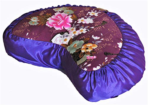 Meditation Cushion Crescent Zafu Pillow Japanese Kimono Silk Periwinkle - color: Periwinkle