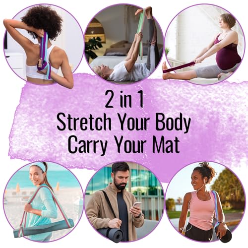 TECEUM 2 IN 1 Yoga & Mat Strap for Stretching – Cotton – 6/8/10 ft | Adjustable Non-Slip Belt in 30+ Colors for Yoga, Pilates, Physical Therapy, Fitness, Home Workouts and Carrying Mats - color: Black, size: 8 ft