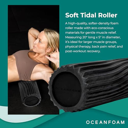 Oceanfoam Soft Tidal Roller (Black & Charcoal Marbled) - Low Density Foam Roller for Physical Therapy, Back Pain, Exercise & Stretching - Wave Textured - Yoga & Wellness - Full Size, 20" x 5" - color: Black & Charcoal Marbled