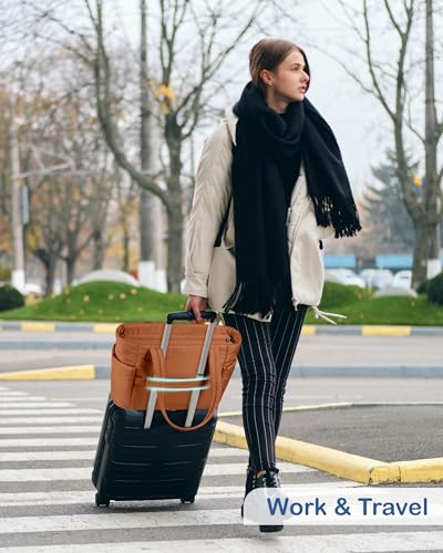 TOPDesign Puffy Tote Bag for Women with Cup Holder & Laptop Compartment & Cosmetic Bag & Trolley Sleeve for Work, Travel - color: Brown, size: Medium