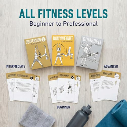 Bodyweight & Dumbbell & Suspension2 Workout Cards - 150 Large 5"x3.5" Exercise Cards with 36 Strength Moves, Home & Gym Fitness Cards for Men & Women, Beginner Fitness Guide - color: d. Brown2