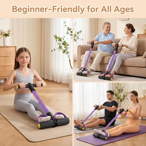 Upgraded Durable 6-Tube Pedal Resistance Strap with Handle, Natural Rubber Fitness Resistance Strap, Multifunctional Fitness Strap, Suitable for Abdominal, Waist, arm, and Leg Shaping Training - color: Purple